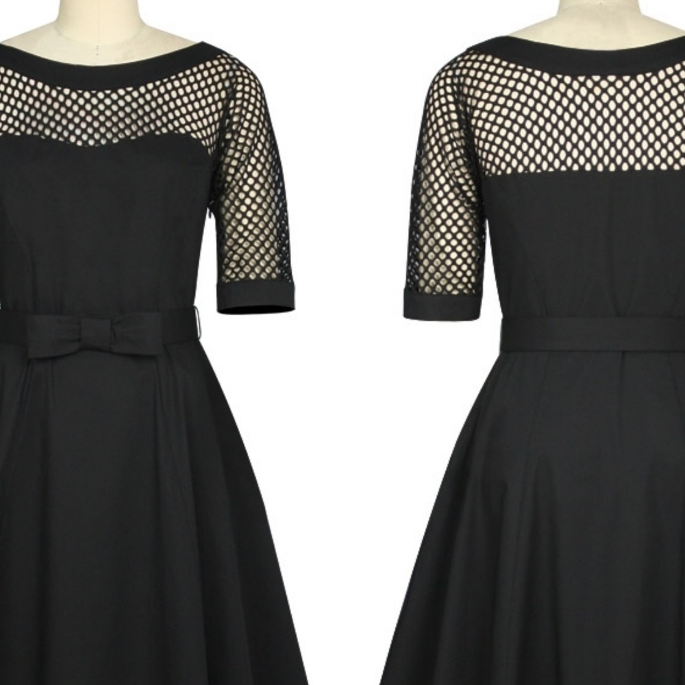 Plus Size Pin Up Long Sleeve Swing Dress - Picture 5 of 7